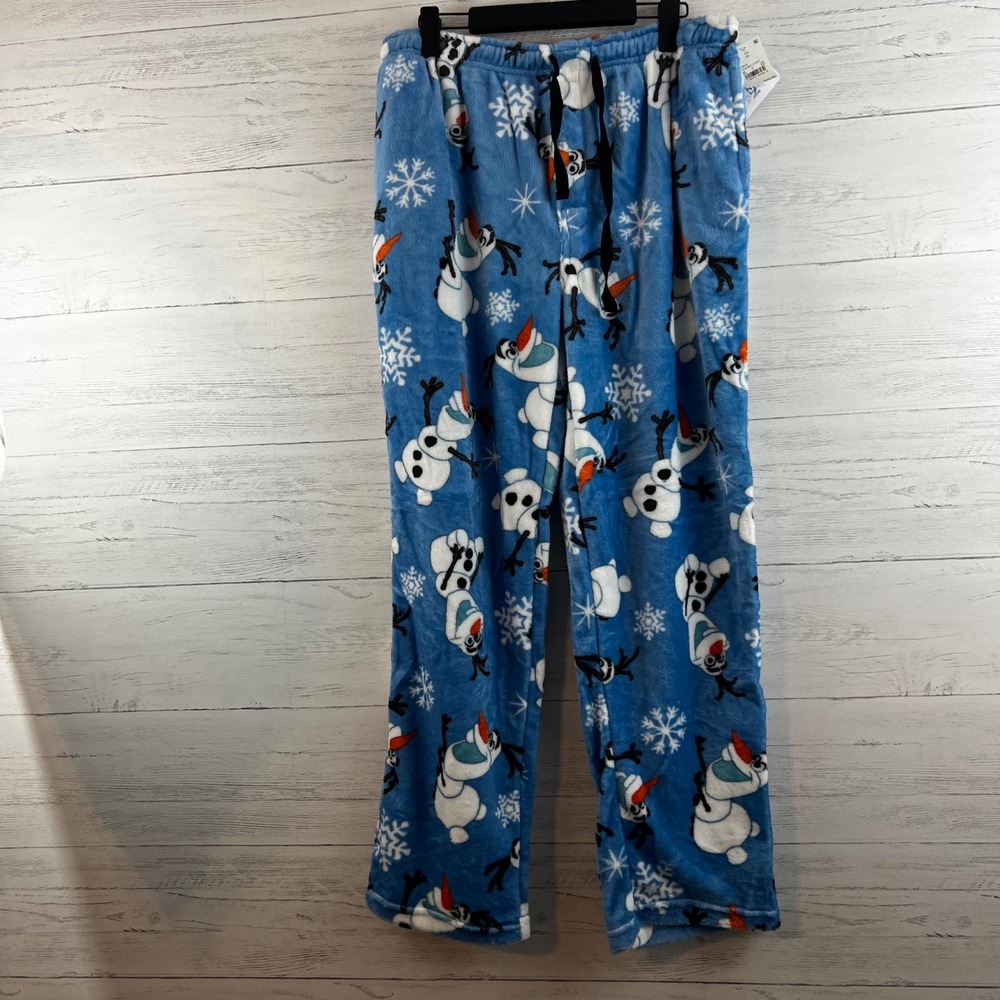 Disney Frozen Olaf Pajama Pants Blue Fleece Snowflakes NWT Size XL